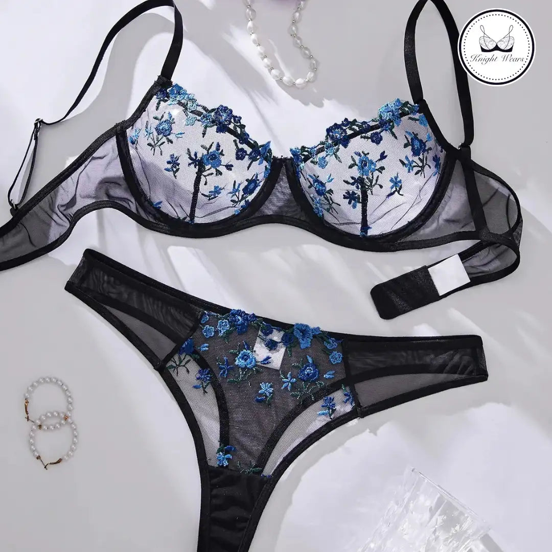 Net Floral mesh pushup Bra set.