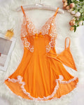 Sxy Deep V Contrast Lace Mesh Bow Decoration Suspender Nightdress (With Thong)